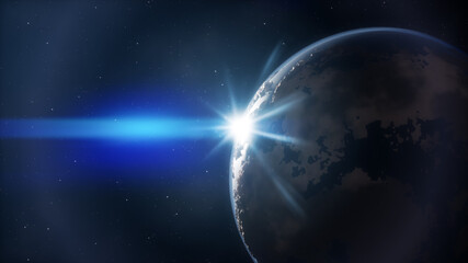 blue planet sunrise in space