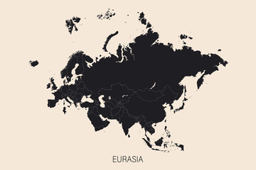 The political detailed map of the continent of Eurasia with borders of countries