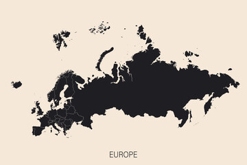 Fototapeta na wymiar The political detailed map of the continent of Europe with full Russia with borders of countries