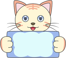 看板を持ったネコ（虎柄）