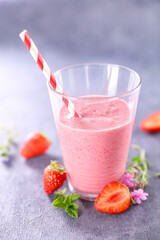 fresh strawberry smoothie in glass