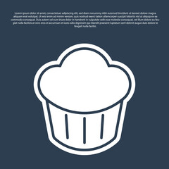 Blue line Cupcake icon isolated on blue background. Vector