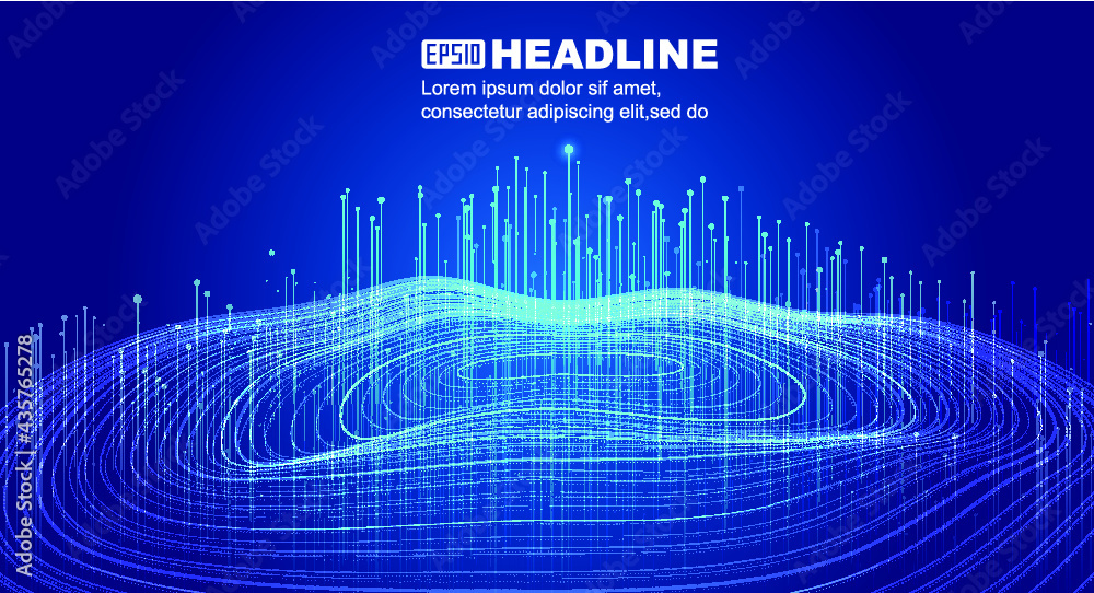 Poster waveform dot lines with an upward rising ray internet big data background