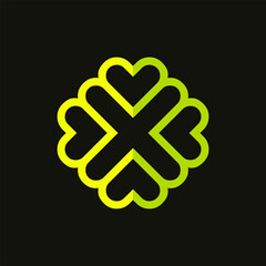 Initial letter X logo template with geometric love line art illustration in flat design monogram symbol
