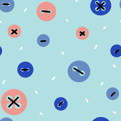 Seamless pattern of colored buttons. Hand drawn, colorful vector background.  