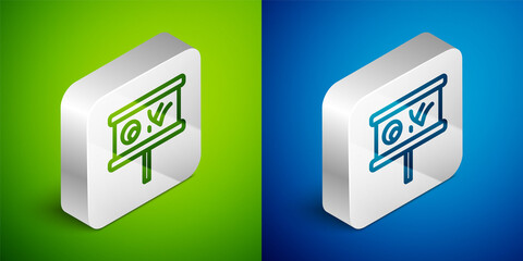 Isometric line Planning strategy concept icon isolated on green and blue background. Baseball cup formation and tactic. Silver square button. Vector