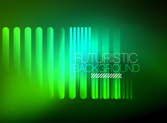 Bright neon color techno abstract background, shiny glowing neon lines in the dark background