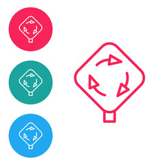 Red line Roundabout traffic icon isolated on white background. Traffic circle road sign. Set icons in circle buttons. Vector