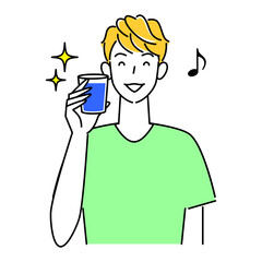 熱中症対策 水分補給のためにグラスコップで水を飲んでいる可愛い男性 イラスト シンプル ベクター