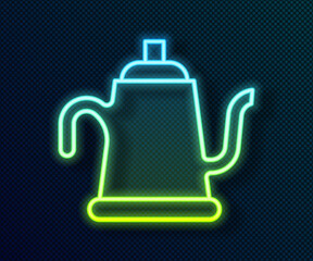 Obraz premium Glowing neon line Watering can icon isolated on black background. Irrigation symbol. Vector