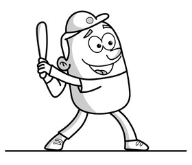 Base ball player stick figure cartoon