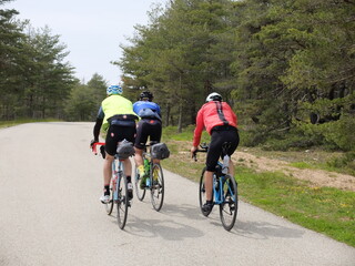 Fototapeta premium groupe de cyclistes ami qui pédalent sur la route à vélo