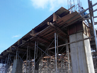 SEREMBAN, MALAYSIA -AUGUST 1, 2020: The concrete pillar structure is under construction at the...