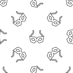 Grey line Festive mask icon isolated seamless pattern on white background. Merry Christmas and Happy New Year. Vector