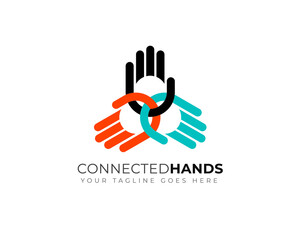 connected three simple colorful palm hand	