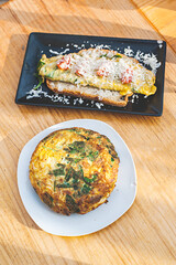 classic spanish lunch with bruschetta and potato omelette