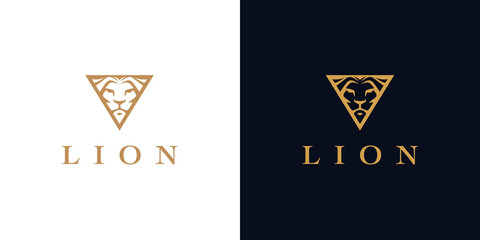 Lion head logo triangle shape icon. Vector illustration.