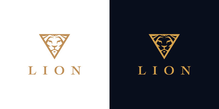 Lion head logo triangle shape icon. Vector illustration.