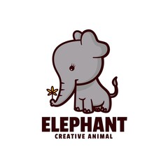 Vector Logo Illustration Elephant Mascot Cartoon Style.
