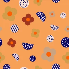 Fototapeten Abstract Hand Drawing Flower and Dots Doodle Seamless Vector Pattern Isolated Background © Didem