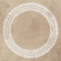 Off-White Lace Frame on Vintage Paper Texture with subtle Handwriting