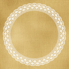 Off-White Lace on Metallic Golden Cloth Texture