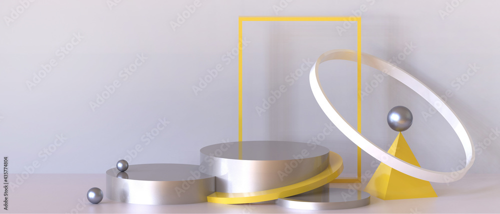 Aufkleber simple podium banner showcase and modern geometric shapes with yellow concept for product on wall sc