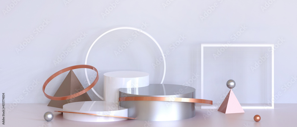Poster simple podium banner showcase and modern geometric shapes with brown concept for mock up on wall sce