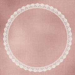 Off-White Lace Frame on Metallic Rose Golden Cloth Texture