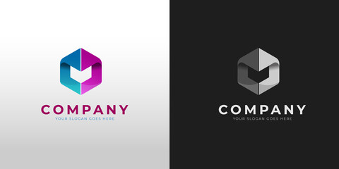 Fototapeta premium abstract logo designs,white letter v logo inside colorful hexagon vector logo design.usable for company branding, corporate,industry technology .usable web icon