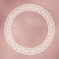 Off-White Lace Frame on Metallic Rose Golden Cloth Texture