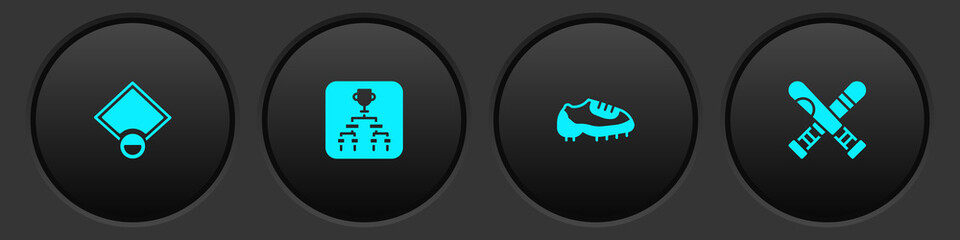 Set Baseball field, Championship tournament bracket, boot and Crossed baseball bat icon. Vector