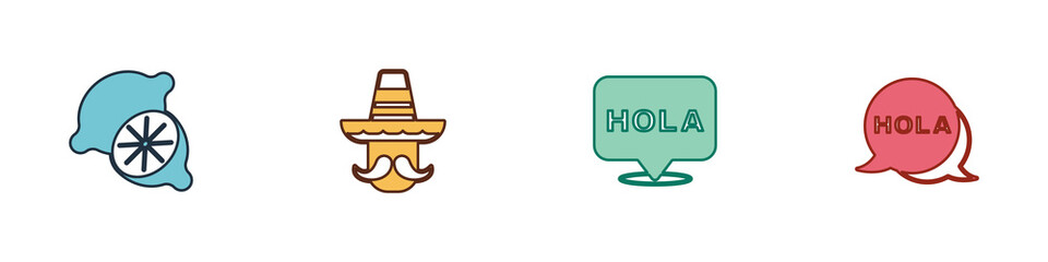 Set Lime, Mexican man sombrero, Hola and icon. Vector © vector_v