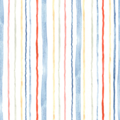 Vertical multicolored stripes, watercolor abstract seamless pattern isolated on white background, template for textile, cover, wallpapers or creative texture.