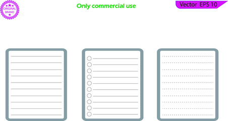 Daily planners set. Weekly class schedule template. Organizer planner and schedule with place for Notes. Cute hand drawn blank paper sheet set, sticky note template, text box banner frame, flat design