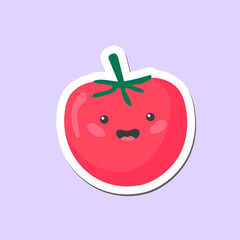Cute tomato sticker. cartoonish style on a boob background.