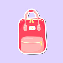 Cute backpack sticker. cartoon illustration on a blue background