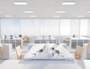 Modern office room place of work 3D rendering interior wallpaper background