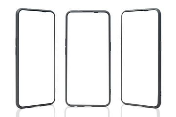 Mobile phone smartphone collection perspective  with blank screen isolated on white background.