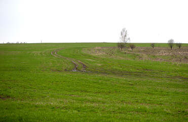countryside landscape with a muddy road. Off road trips