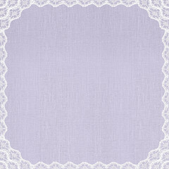 White Lace Border on Pastel Purple Linen texture