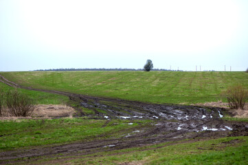 Fototapeta premium countryside landscape with a muddy road. Off road trips
