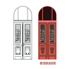 Art Nouveau door flat and line art