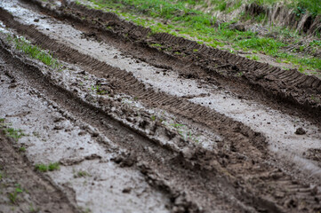 countryside landscape with a muddy road. Off road trips