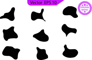 Black blobs of irregular shape. Abstract blotch, inkblot and pebble silhouettes, minimal elements bubble set. Set of abstract organic shapes.