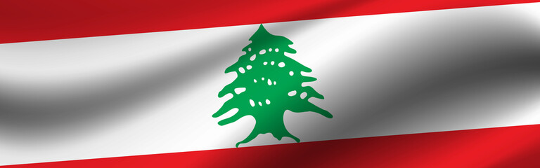 Banner with the flag of Lebanon. Fabric texture of the flag of Lebanon - obrazy, fototapety, plakaty