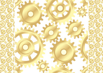 Gears.  Seamless vector patterns. 3D gold theme.