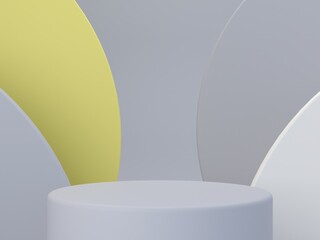 Minimal scene with podium and abstract background. Geometric shapes. Color of the year 2021. Minimal 3d render. Scene with geometrical forms and textured background for cosmetic product. 3d render. 