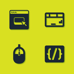 Set Browser files, Programming language syntax, Computer mouse and Keyboard icon. Vector