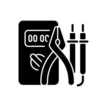 black multimeter, pliers, probes icon clip art preview